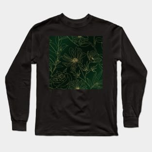 Gold Flowers Outlines Green Gradient Elegant Design Long Sleeve T-Shirt